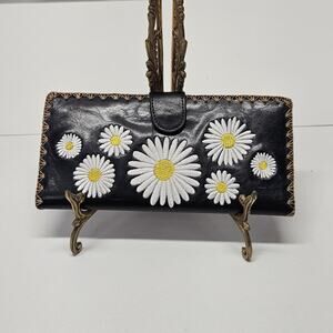 Lavishy Black Travel Folding Wallet Daisy Flowers Hippy Love Flower Checkbook